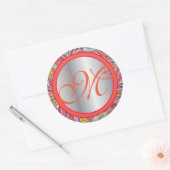 Sticker Rond Accents Argent Peacock Paisley Tangerine Hot Rose (Enveloppe)