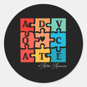 Sticker Rond Accepter Adapt Advocate Puzzle Pièce Retro Autism