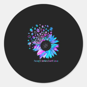 Sticker Rond Accepter comprendre amour tournesol sensibilisatio