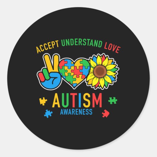 Sticker Rond Accepter Comprendre la Sensibilisation sur l'autis (Devant)