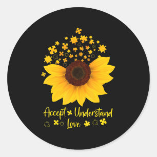 Sticker Rond Accepter Comprendre l'amour Sunflower Chemise Auti