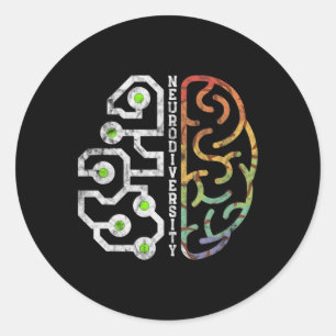 Sticker Rond Accepter la Neurodiversité Cerveau Sensibilisation
