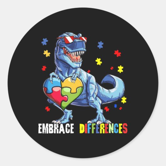 Sticker Rond Accepter les différences Asd Spectrum Dinosaure Au (Devant)