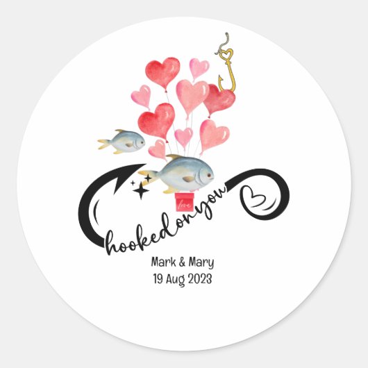 Sticker Rond Accompagné sur vous les amateurs de pêche Mariage  (Devant)