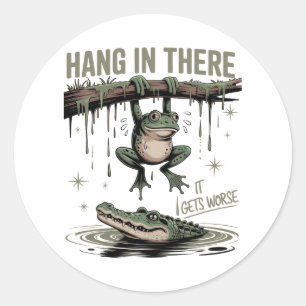 Sticker Rond Accroche-Toi Ça Empire – Drôle Grenouille & Crocod
