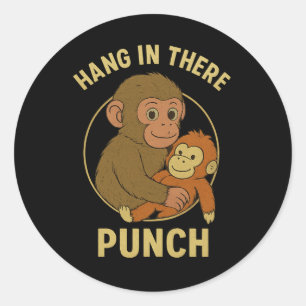 Sticker Rond Accroche-Toi Punch – Singe sur une Balançoire de L