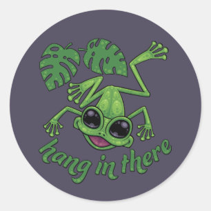 Sticker Rond Accrochez-Vous Là, Heureuse Grenouille D'Arbre Ver