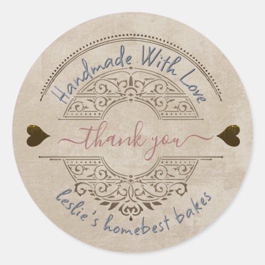 Sticker Rond Accueil Boulangerie Fabriquée Merci Kraft Grunge H (Devant)
