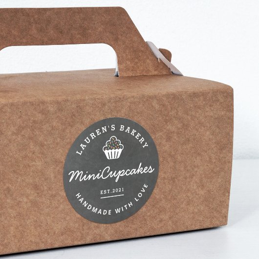 Sticker Rond Accueil Boulangerie Logo Cupcakes Maison Chalkboar