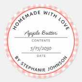 Sticker Rond Accueil Canne Nom du produit et date Red Jar Lid (Devant)