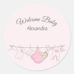 Sticker Rond Accueil Gris et rose Bébé Fille adorable