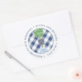 Sticker Rond Accueil Mariage en Bois Blanc Et Bleu Préppy (Enveloppe)