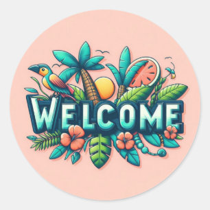 Sticker Rond Accueil tropical/hawaïen coloré