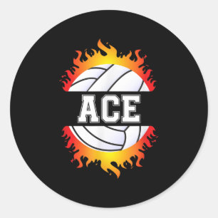 Sticker Rond Ace Name Volley Player Boys Ball and Net Sport
