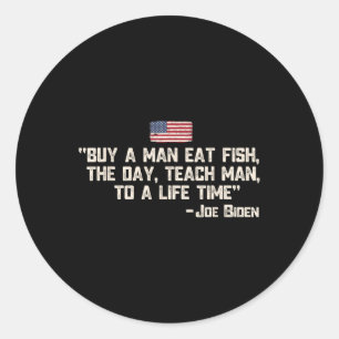 Sticker Rond Acheter un homme à manger du poisson le jour ensei