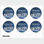 Sticker Rond Acier Nom bleu Devin (Feuille)