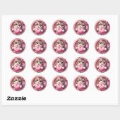 Sticker Rond AD 002 - Graphisme numérique de chat mignon (Feuille)