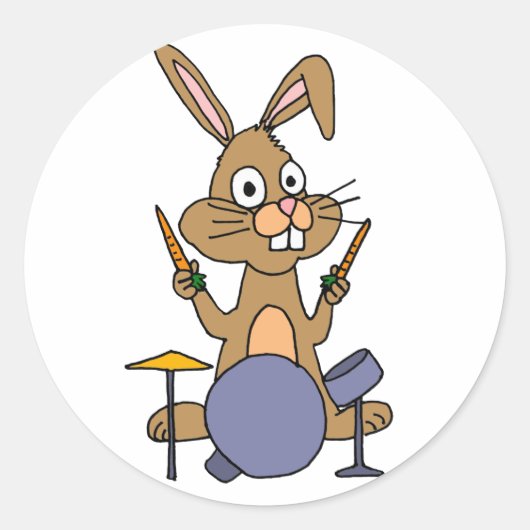 Sticker Rond AD- Superbe Lapin Lapin Jouer Des Tambons (Devant)