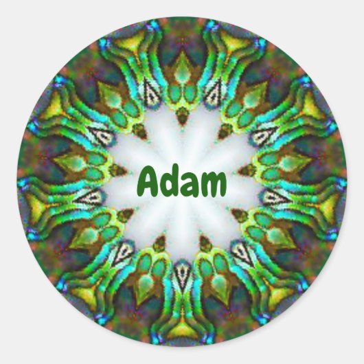 Sticker Rond ADAM ~ Personalized Paua Shell Fractal ~ (Devant)