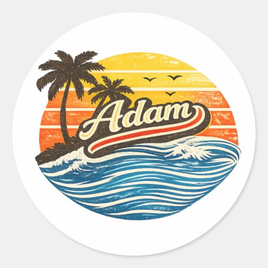 Sticker Rond Adam Retro Sunset Name Design (Devant)