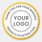 Sticker Rond Add logo faux gold look border business thank you (Devant)