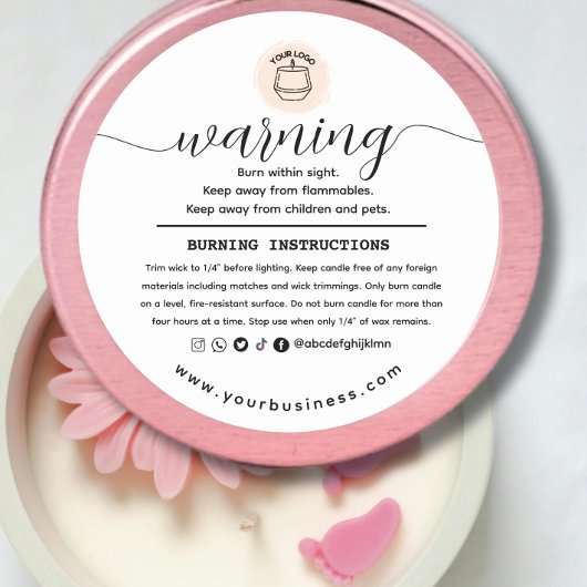 Sticker Rond Add your Logo Elegant Personalized Candle Warning