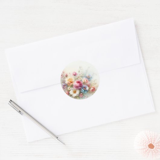 Sticker Rond Add Your Text Blank Template Aquarell Flowers (Enveloppe)