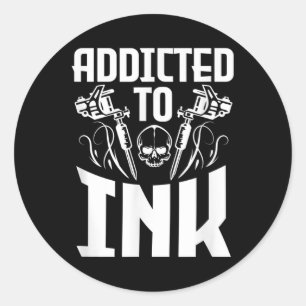 Sticker Rond Addicité À L'Encre Drôle Tatouage Artiste Crâne