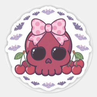 Sticker Rond Adhésifs Ronds Mignons Kawaii Crâne Cerise | Arc R