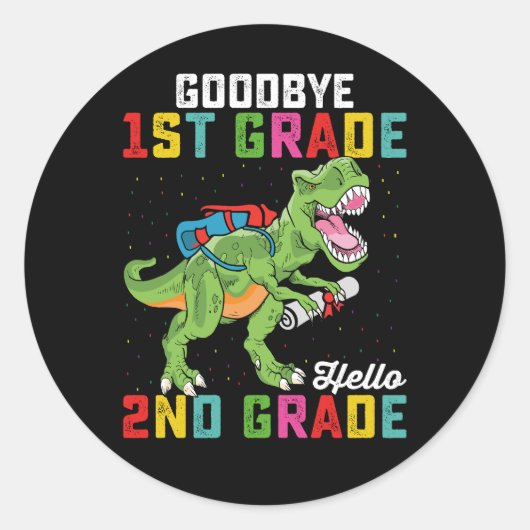 Sticker Rond Adieu 1ère année Bonjour 2e année T Rex Dinosaur (Devant)