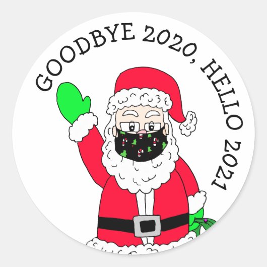 Sticker Rond Adieu 2020, Bonjour 2021 Facemask Père Noël (Devant)