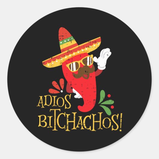 Sticker Rond Adios Achos Cinco De Mayo Mexicain Chili Peppers (Devant)