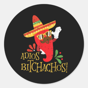 Sticker Rond Adios Achos Cinco De Mayo Mexicain Chili Peppers