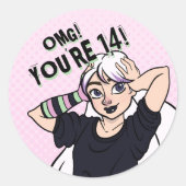 Sticker Rond Ado fille Pink Cartoon Punk 14e anniversaire (Devant)