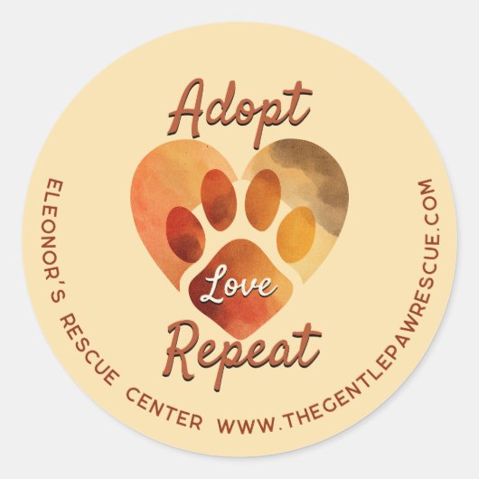 Sticker Rond Adopt Love Repeat Warm Earthy Paw Art (Devant)