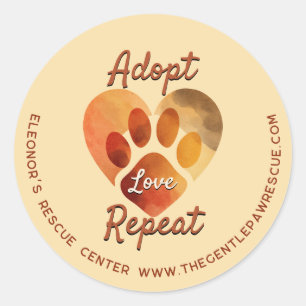 Sticker Rond Adopter l'amour Répéter l'art de la patte terreuse