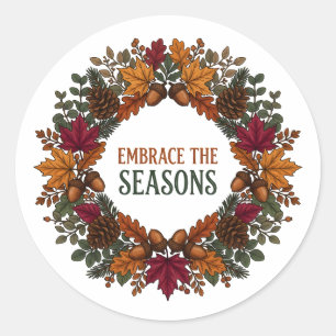 Sticker Rond Adopter les saisons Couronne botanique d'automne N