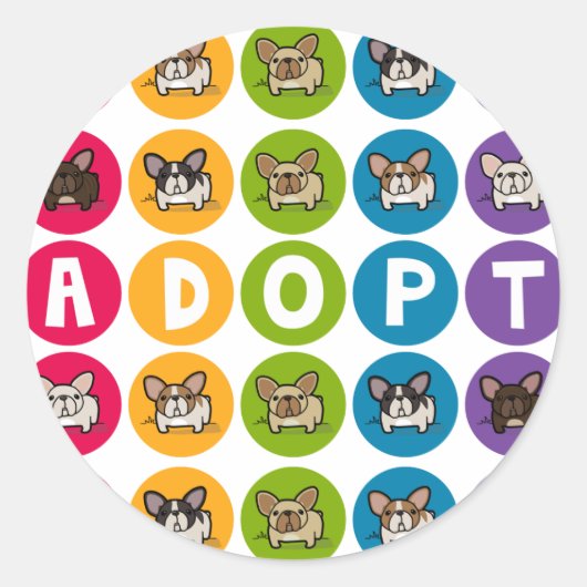 Sticker Rond Adopter Rainbow Frenchie (Devant)