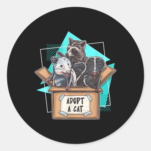 Sticker Rond Adopter Un Cat Raccoon Opossum Skunk Trash Pandas  (Devant)