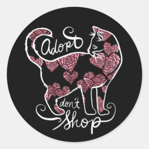 Sticker Rond Adoptez Ne pas Acheter Chat Kitty Rose