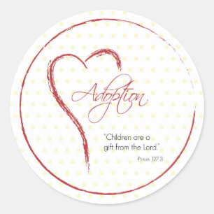 Sticker Rond Adoption, Religieux, Dots Jaunes avec Coeur Rouge