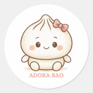 Sticker Rond Adora Bao Illustration de joli bao bun rose