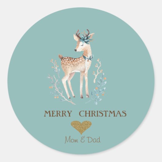 Sticker Rond Adorable Aquarelle Reindeer, Coeur (Devant)