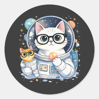 Sticker Rond Adorable Astronaut Cats Exploring the Galaxy