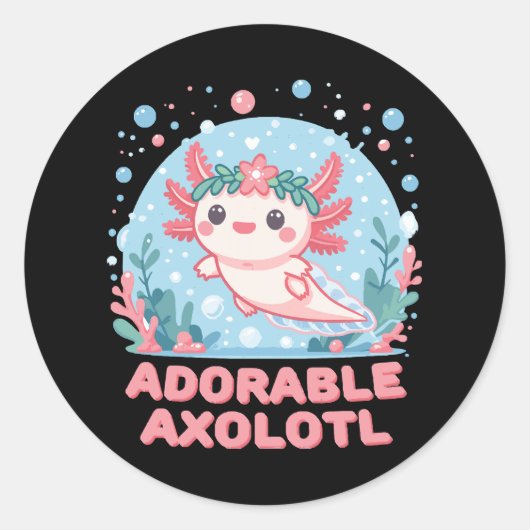 Sticker Rond Adorable Axolotl Cutesse aquatique (Devant)