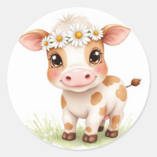 Sticker Rond Adorable baby calf with big eyes 