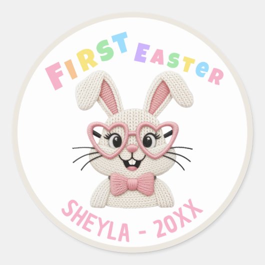 Sticker Rond Adorable Baby Girl Boy First Easter Bunny (Devant)