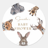 Sticker Rond Adorable baby shower d'animaux de bois (Devant)