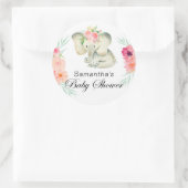 Sticker Rond Adorable Baby shower éléphant pour fille (Sac)