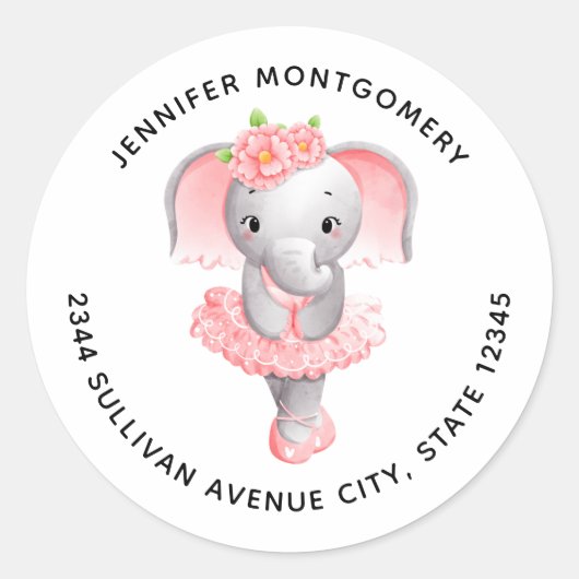 Sticker Rond Adorable Ballerina Elephant En Pointe Adresse (Devant)